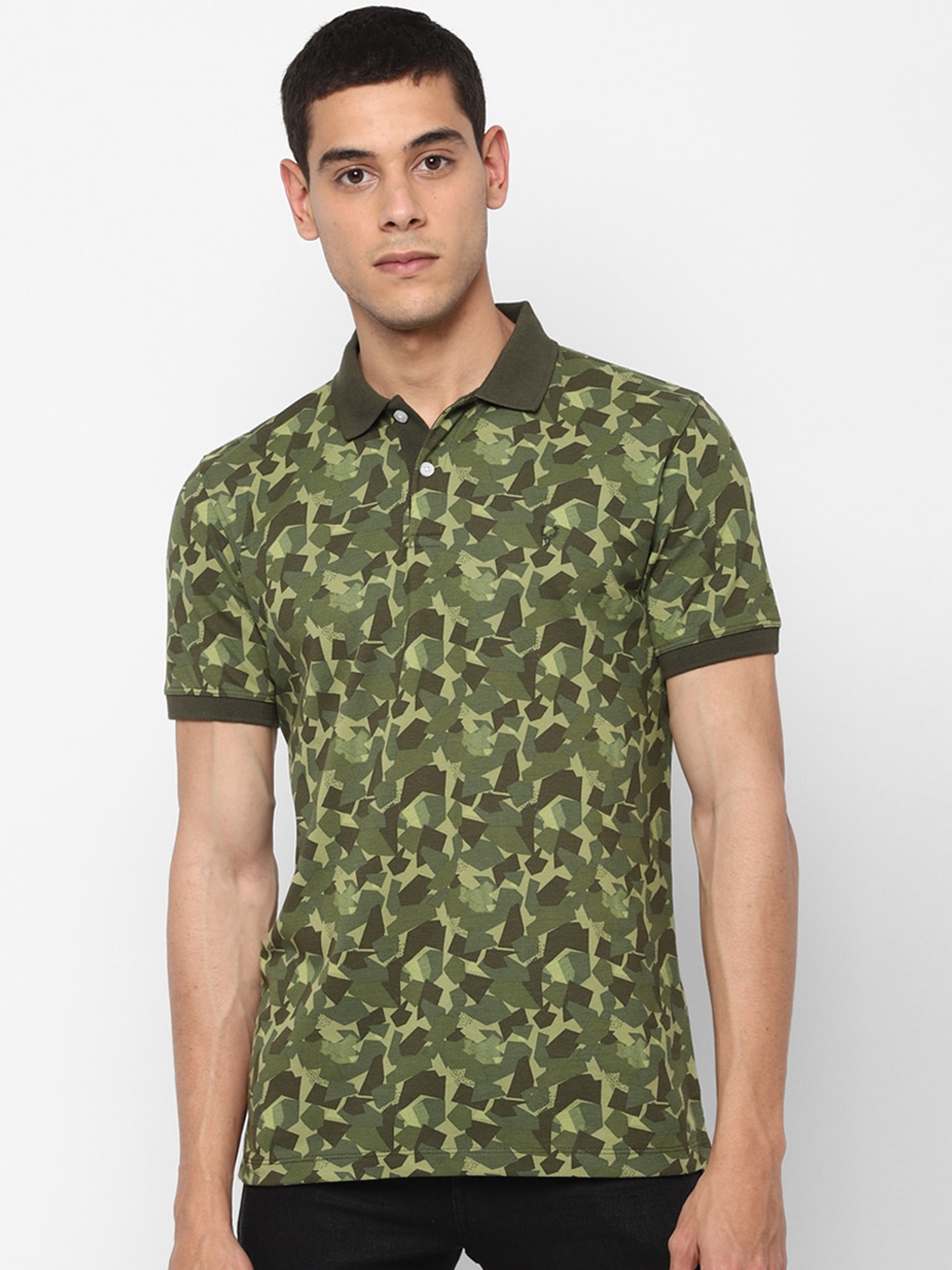 

Allen Solly Sport Men Olive Green Printed Polo Collar T-shirt