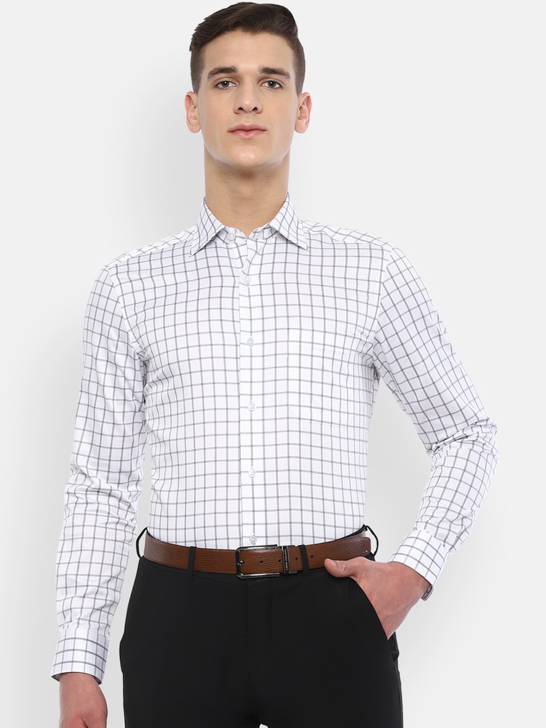 Louis Philippe Men White Regular Fit Checked Casual Shirt