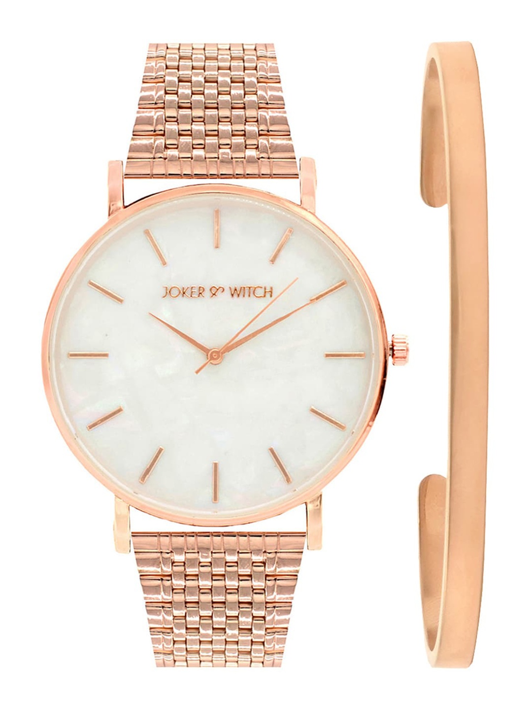 

JOKER & WITCH Women White & Rose-Gold Toned Starburst Watch With Bracelet Gift Set