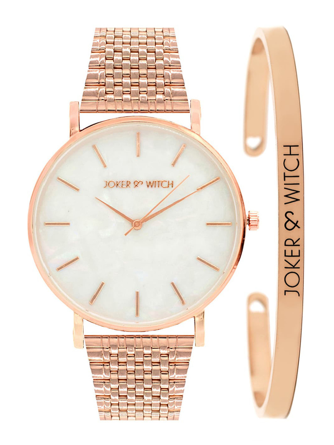 

JOKER & WITCH Women White & Rose Gold-Toned Champagne Watch & Bracelet Gift Set