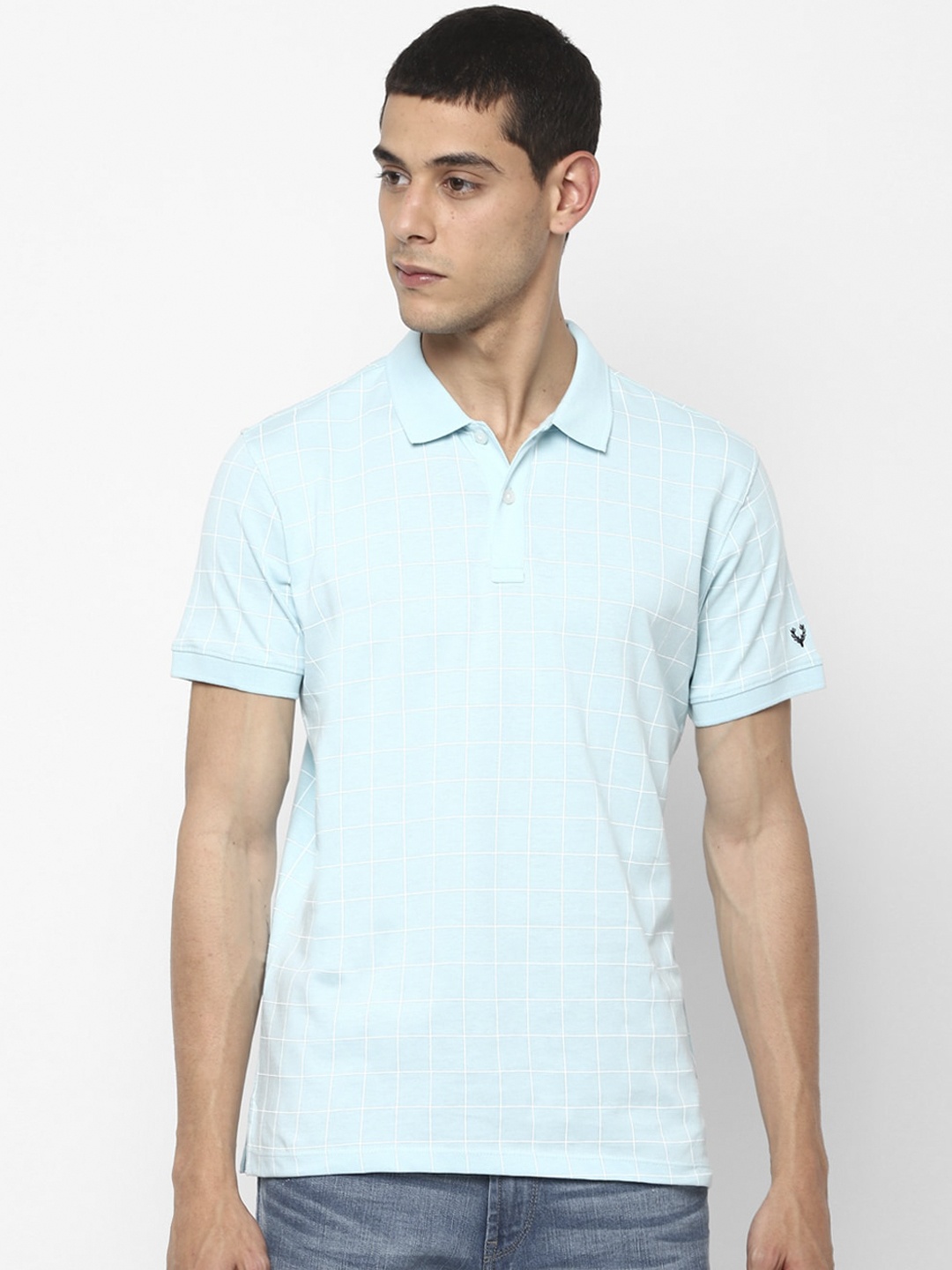 

Allen Solly Sport Men Blue Solid Polo Collar Pure Cotton T-shirt