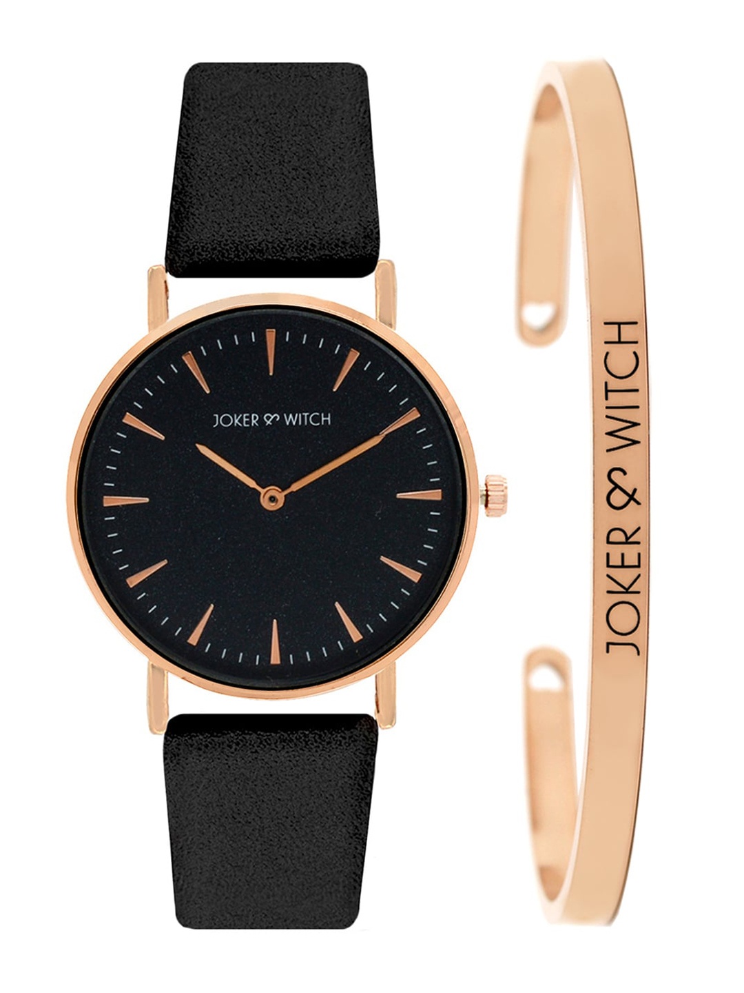 

JOKER & WITCH Women Black & Rose Gold-Toned Mysterious Watch & Bracelet Gift Set