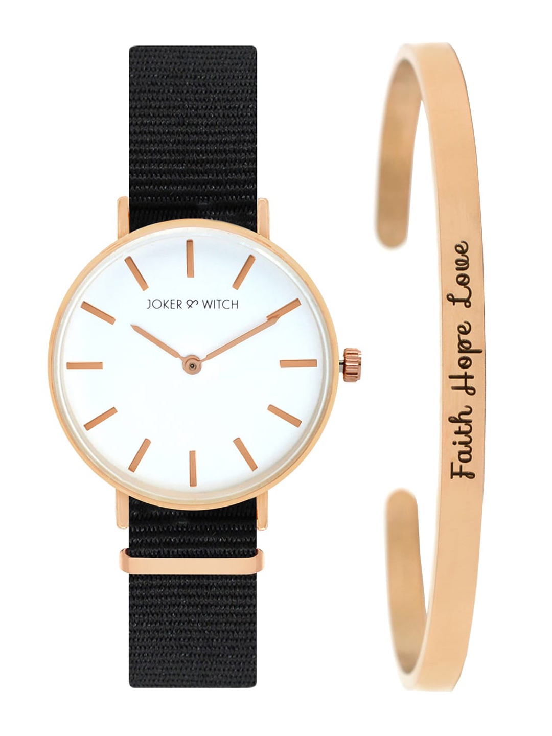 

JOKER & WITCH Women Black & Rose Gold-Toned Comet Watch Bracelet Stack, White