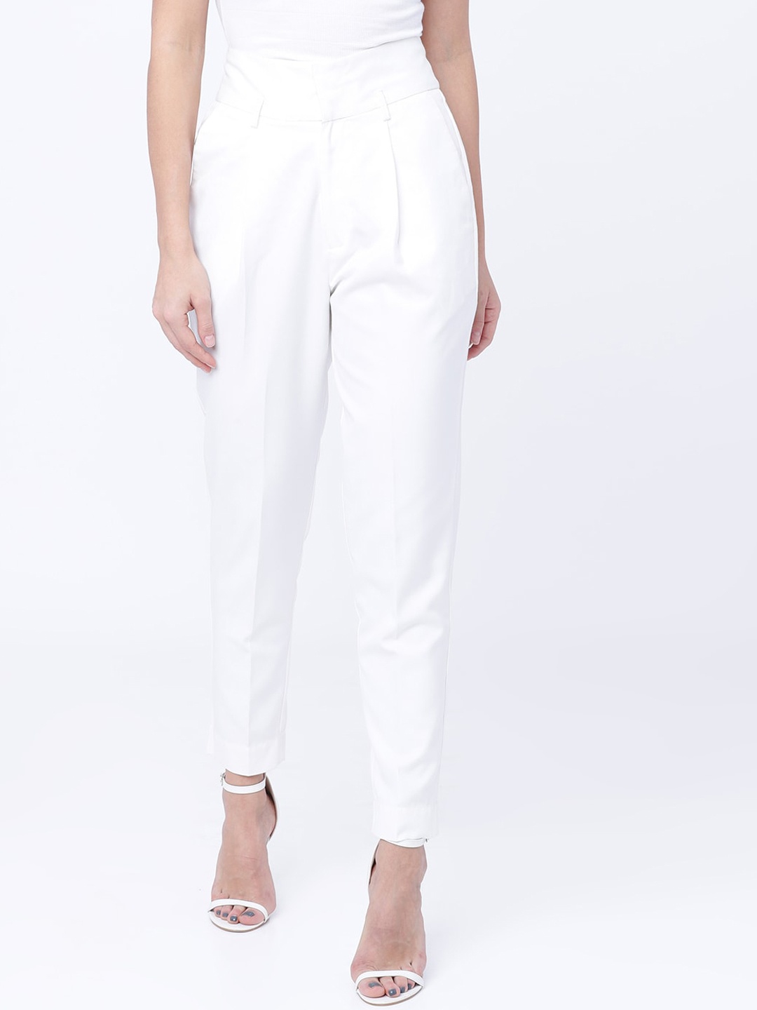 

Tokyo Talkies Women White Regular Fit Solid Regular Trousers