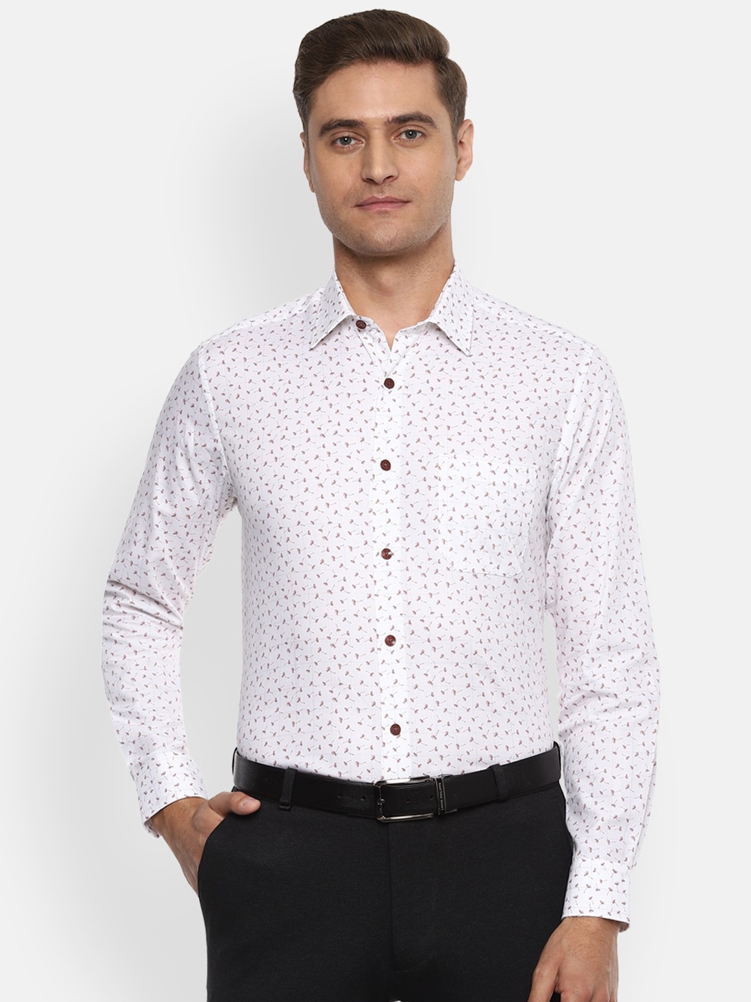 

Louis Philippe Men White & Brown Slim Fit Printed Formal Shirt