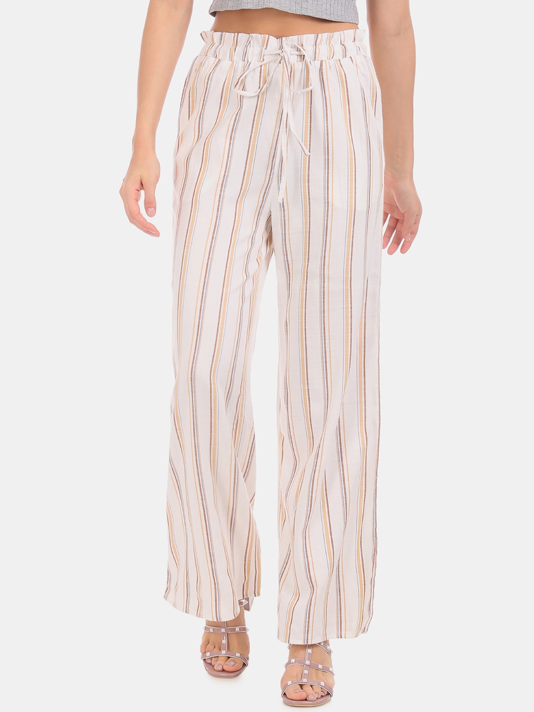 

Aeropostale Women White Regular Fit Striped Parallel Trousers