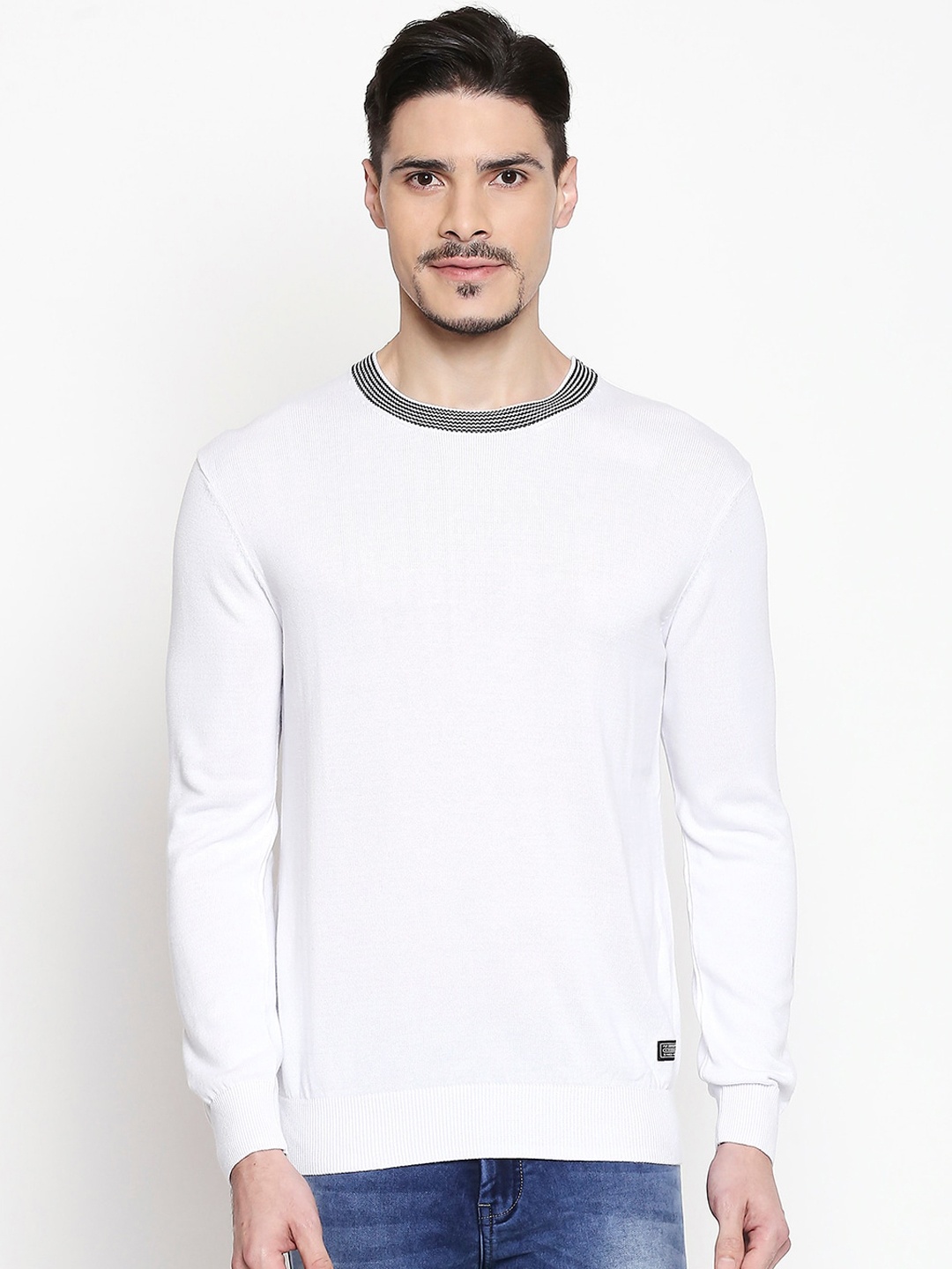 

Mufti Men White Solid Pullover Sweater