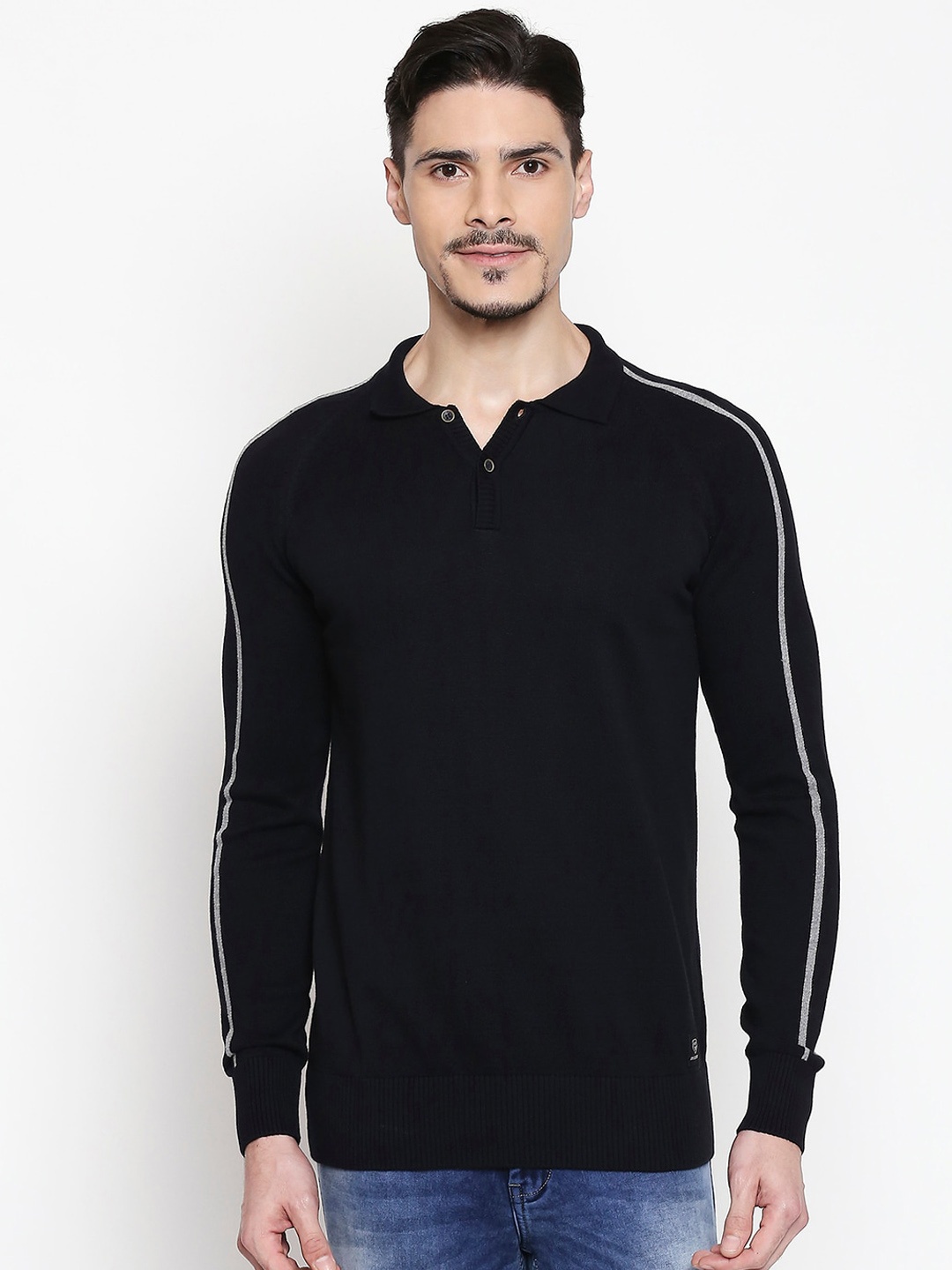 

Mufti Men Black Solid Pullover Sweater