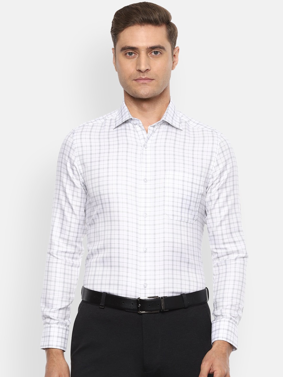 

Louis Philippe Men White & Grey Regular Fit Checked Casual Shirt