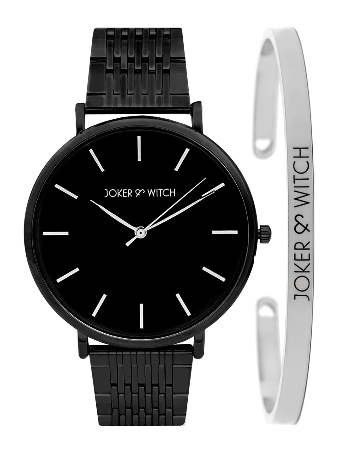 

JOKER & WITCH Women Black & Silver-Toned Medival Watch & Bracelet Gift Set