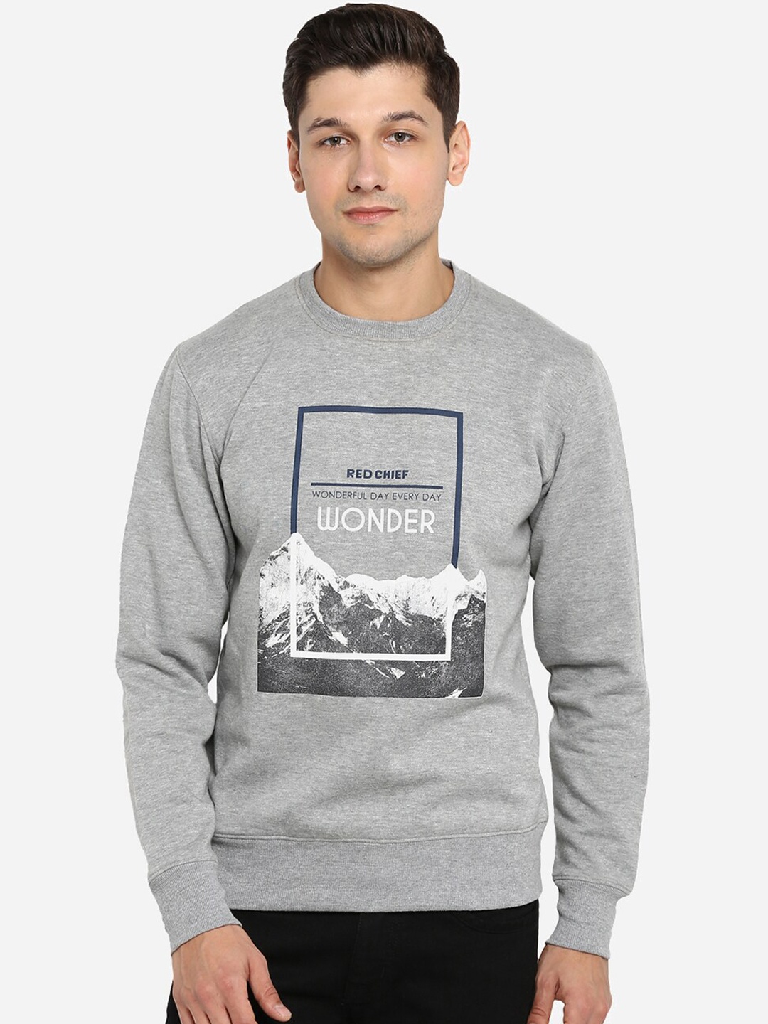 

Red Chief Men Grey Printed Sweatshirt