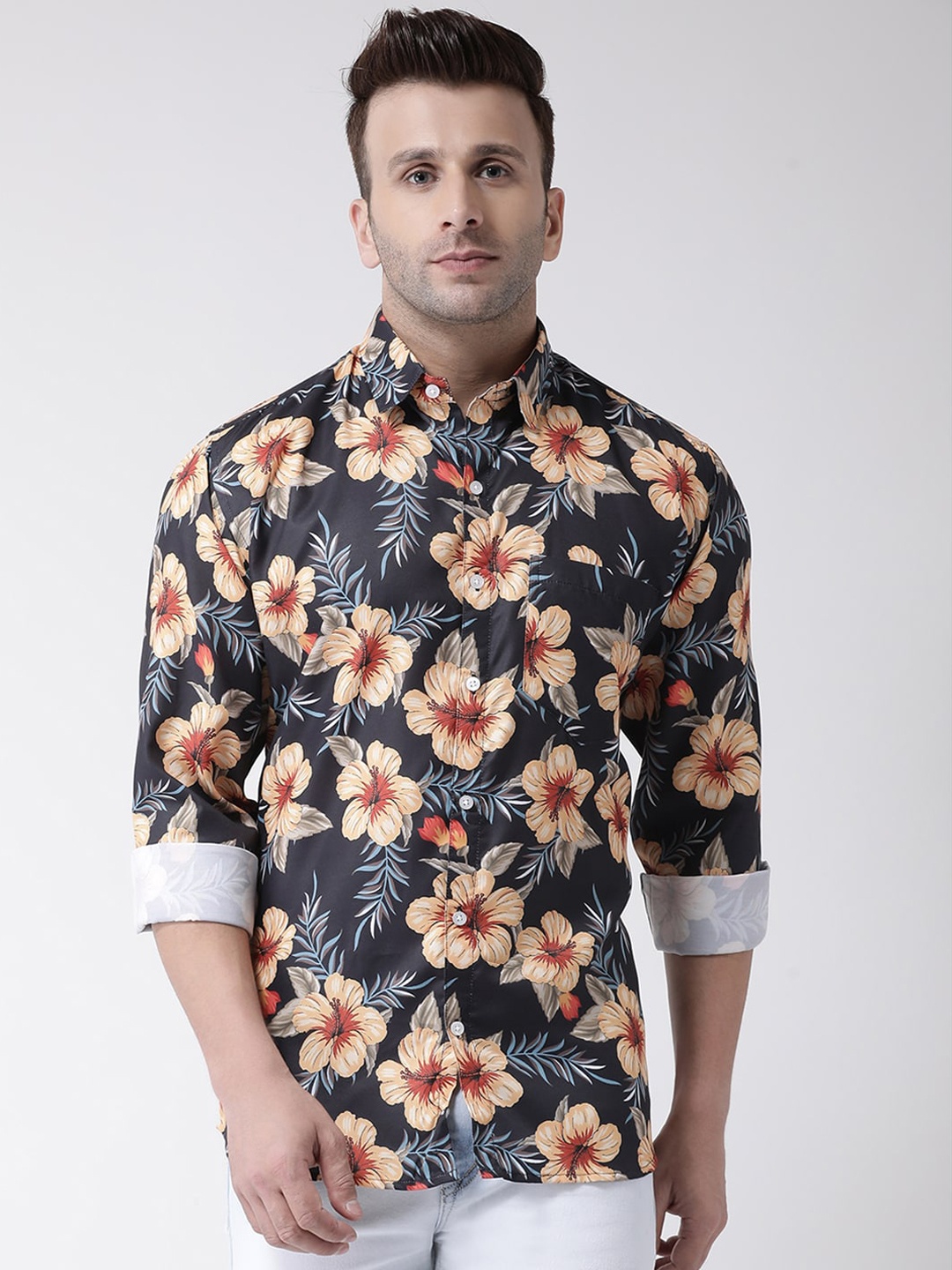 

hangup trend Men Black & Black Slim Fit Printed Casual Shirt