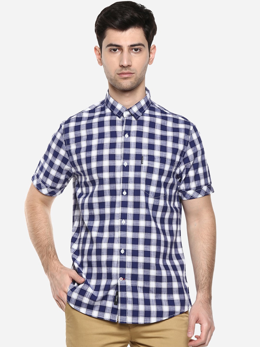 

Red Chief Men Navy Blue & White Regular Fit Checked Casual Shirt