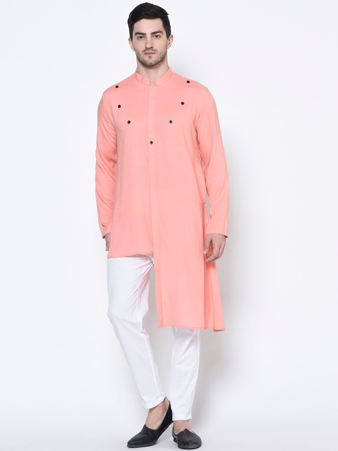 

DEYANN Men Pink & White Solid Kurta with Pyjamas