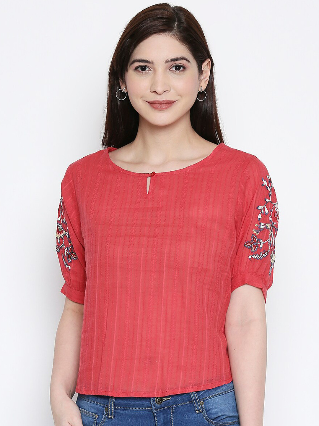 

People Women Pink Self Design Top