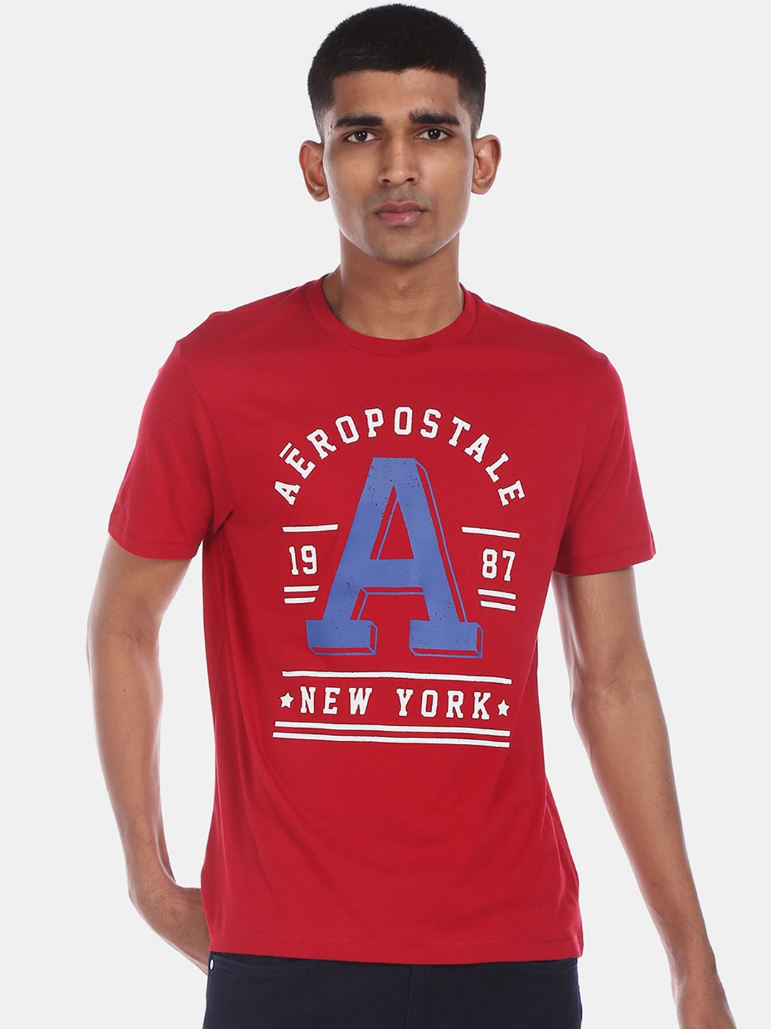

Aeropostale Men Red Printed Round Neck T-shirt