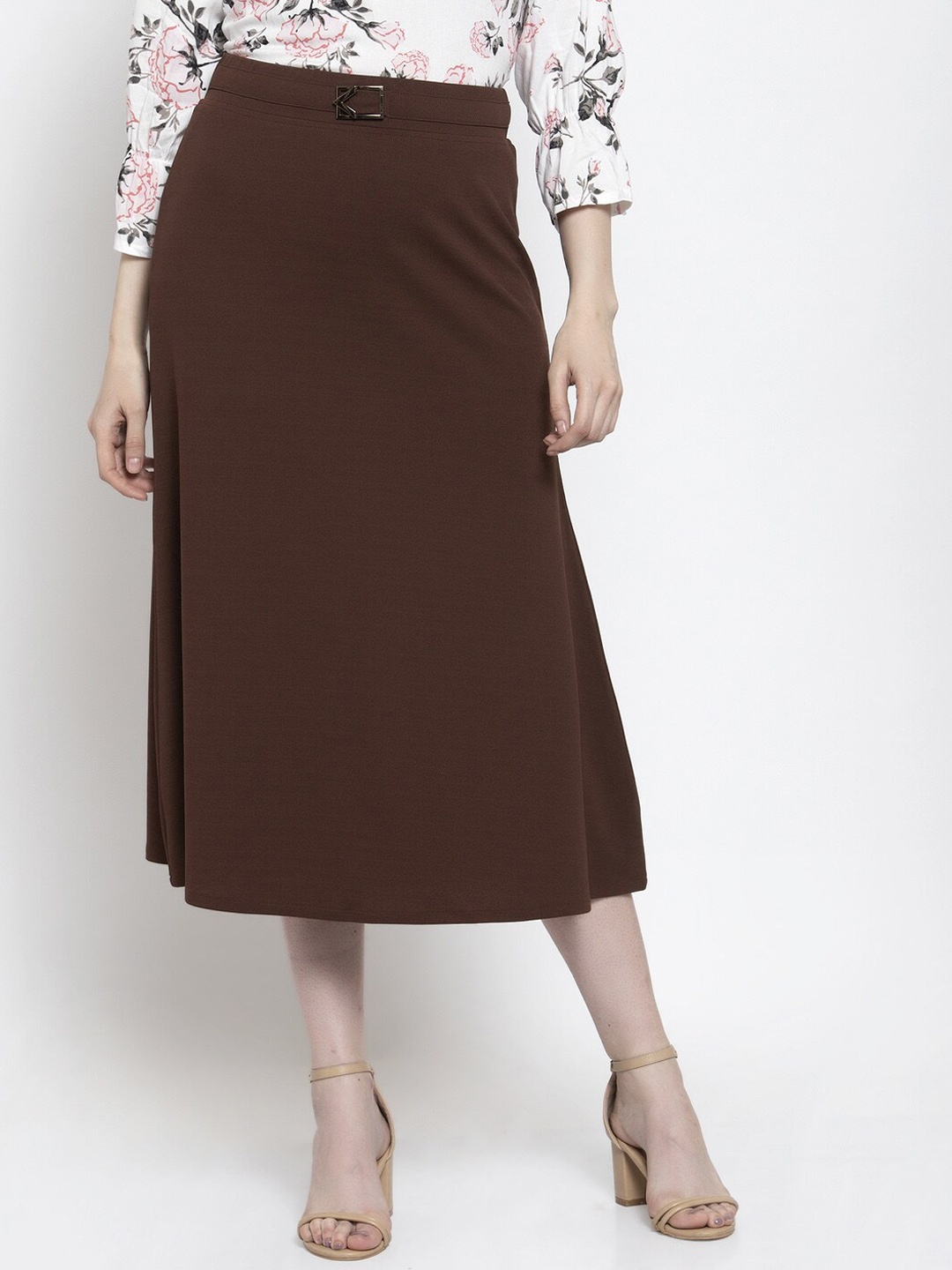Westwood Women Brown Solid A-Line Midi Skirt