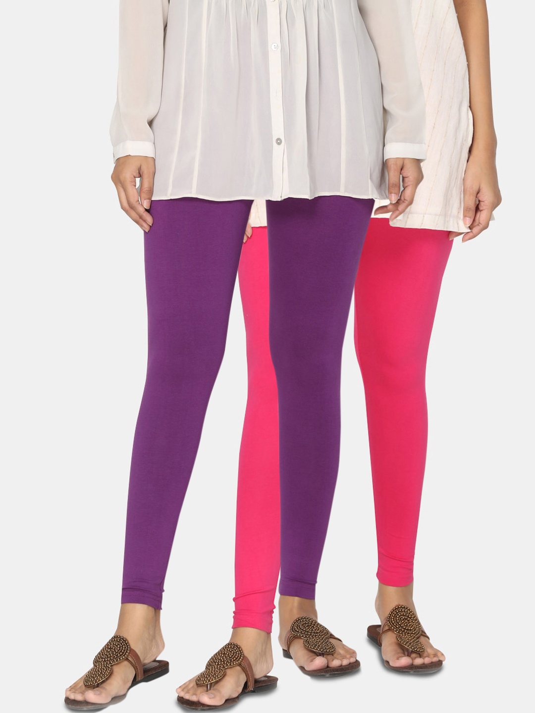 

TSG Bliss Women Pack Of 2 Solid Ankle-Length Leggings, Purple