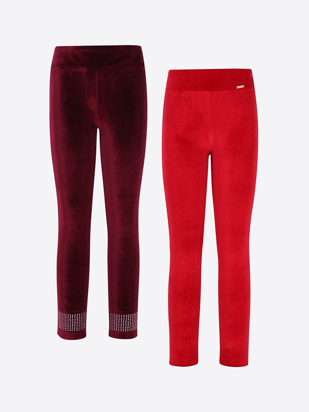 

CUTECUMBER Girls Pack Of 2 Solid Ankle-Length Leggings, Maroon