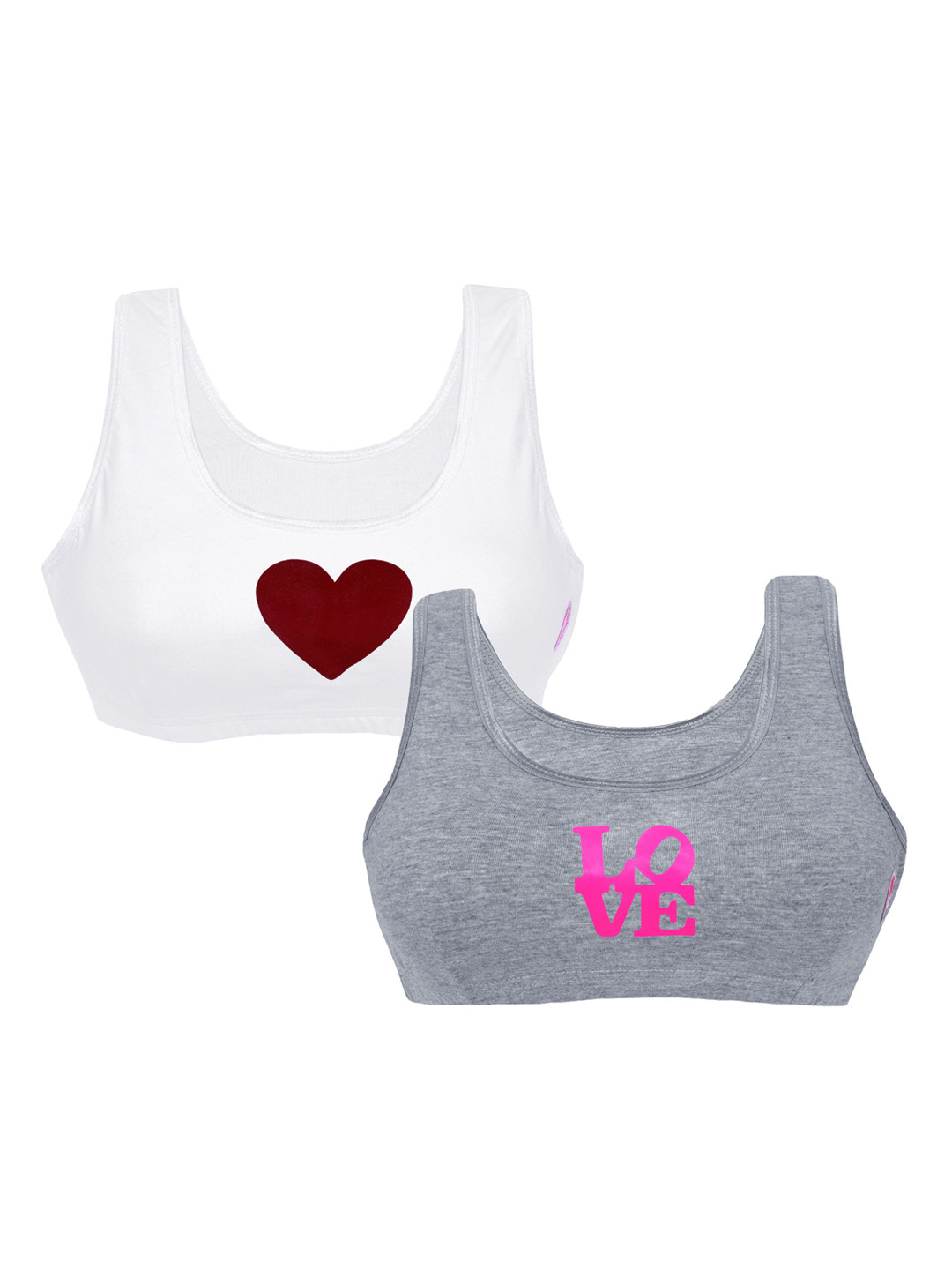 

Girls Pack Of 2 Double Layer Premium Cotton Non-Wired Non Padded Beginners Bra DCBRJN6481/xxxs, Grey melange