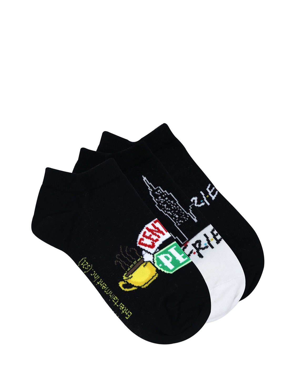 

Balenzia Women Pack Of 3 Friends TV Series Patterned Ankle-Length Socks, Black