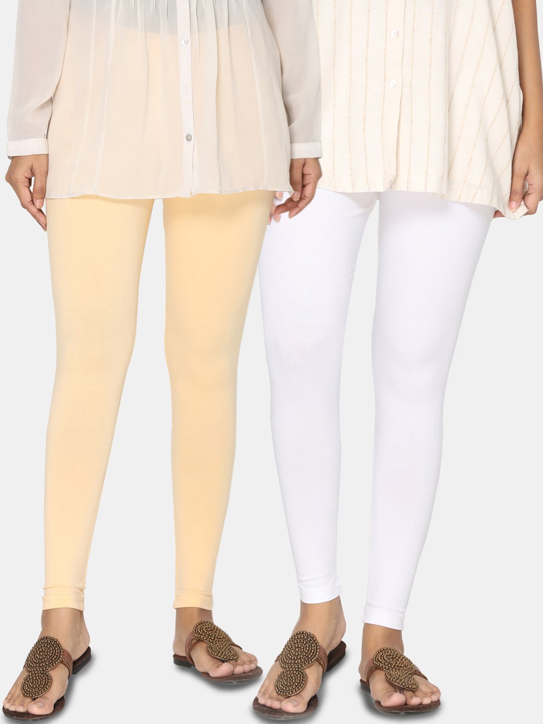 TSG Bliss Women Pack Of 2 Solid Ankle-Length Leggings, White