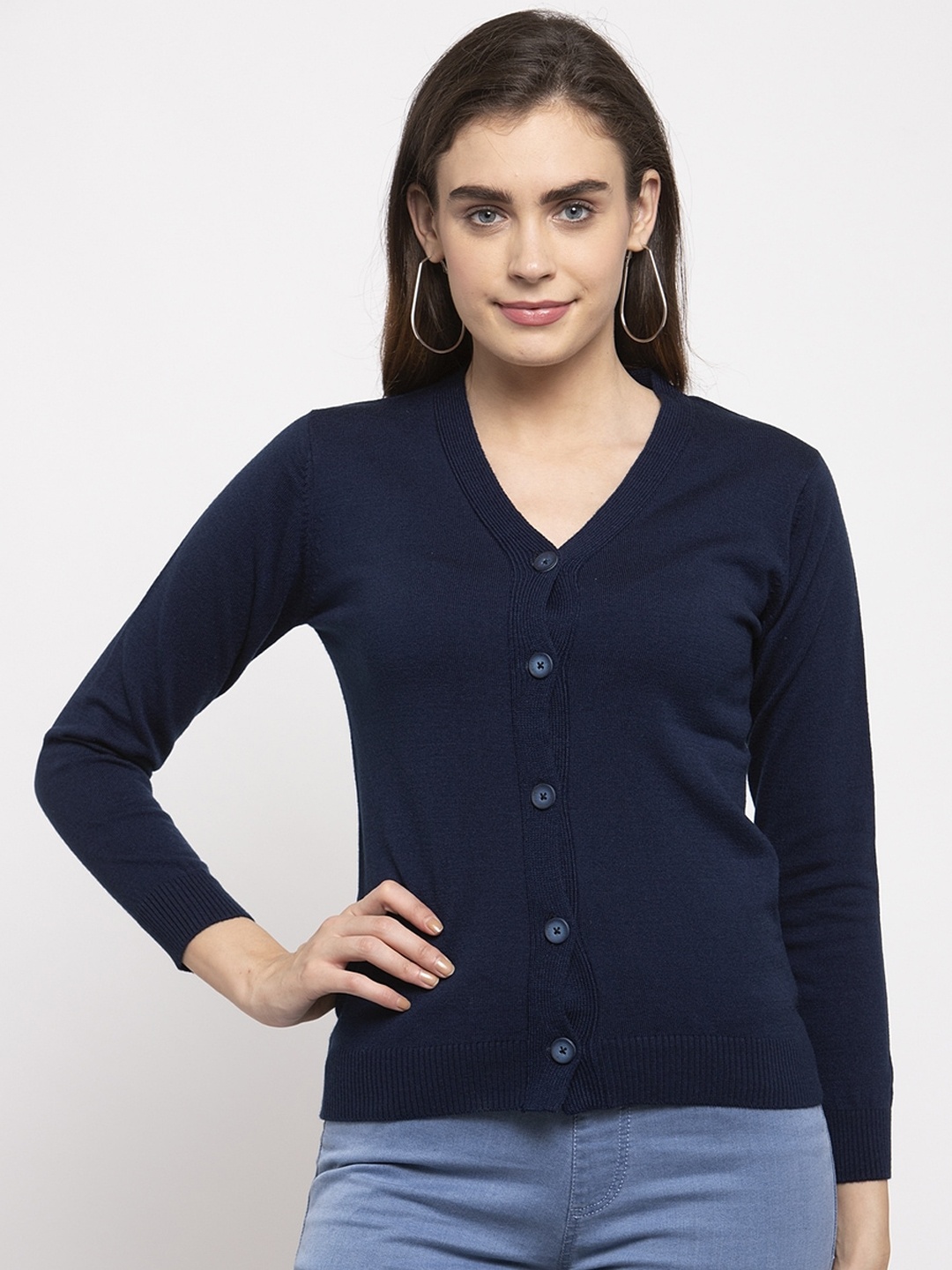 

Kalt Women Navy Blue Solid Cardigan