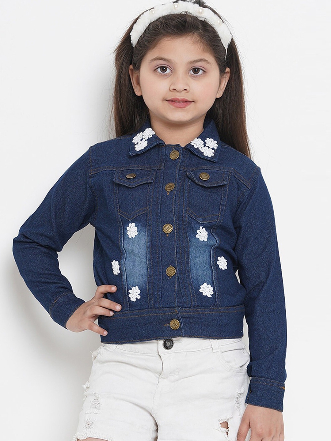 

Bitiya by Bhama Girls Blue Solid Lightweight Denim Jacket