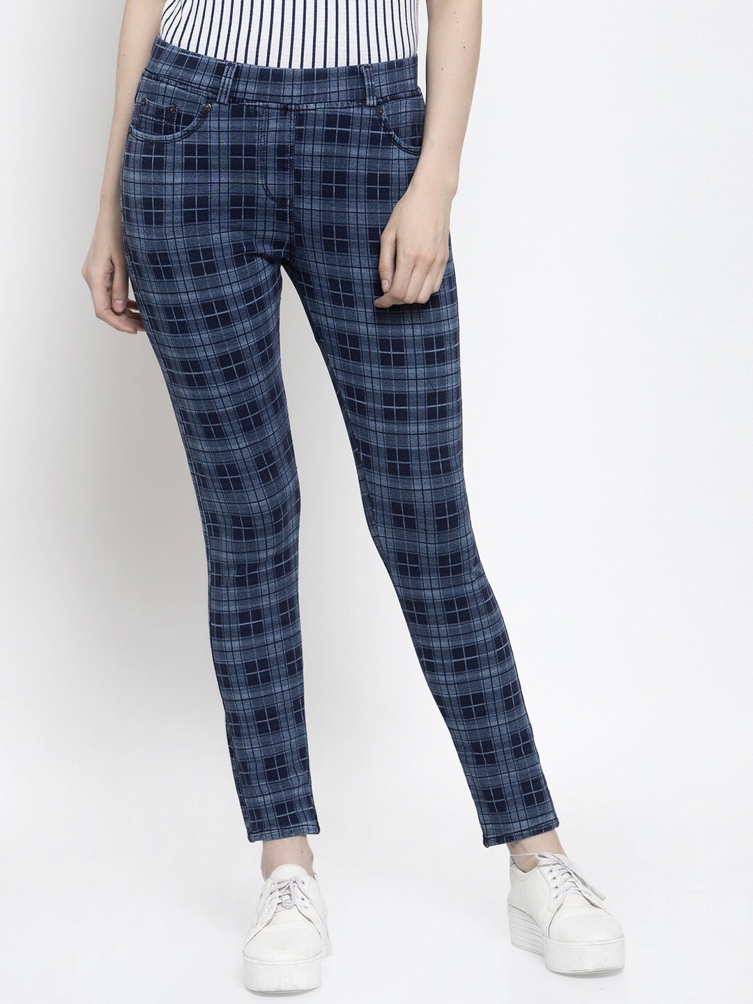 

Westwood Women Blue Checked Skinny-Fit Jeggings
