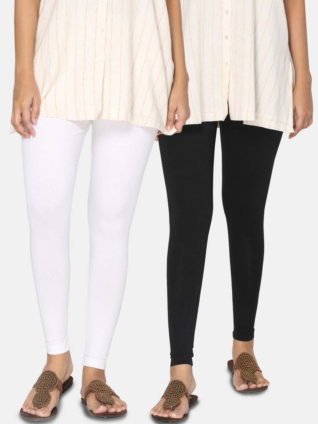

TSG Bliss Women Pack Of 2 Solid Ankle-Length Leggings, White