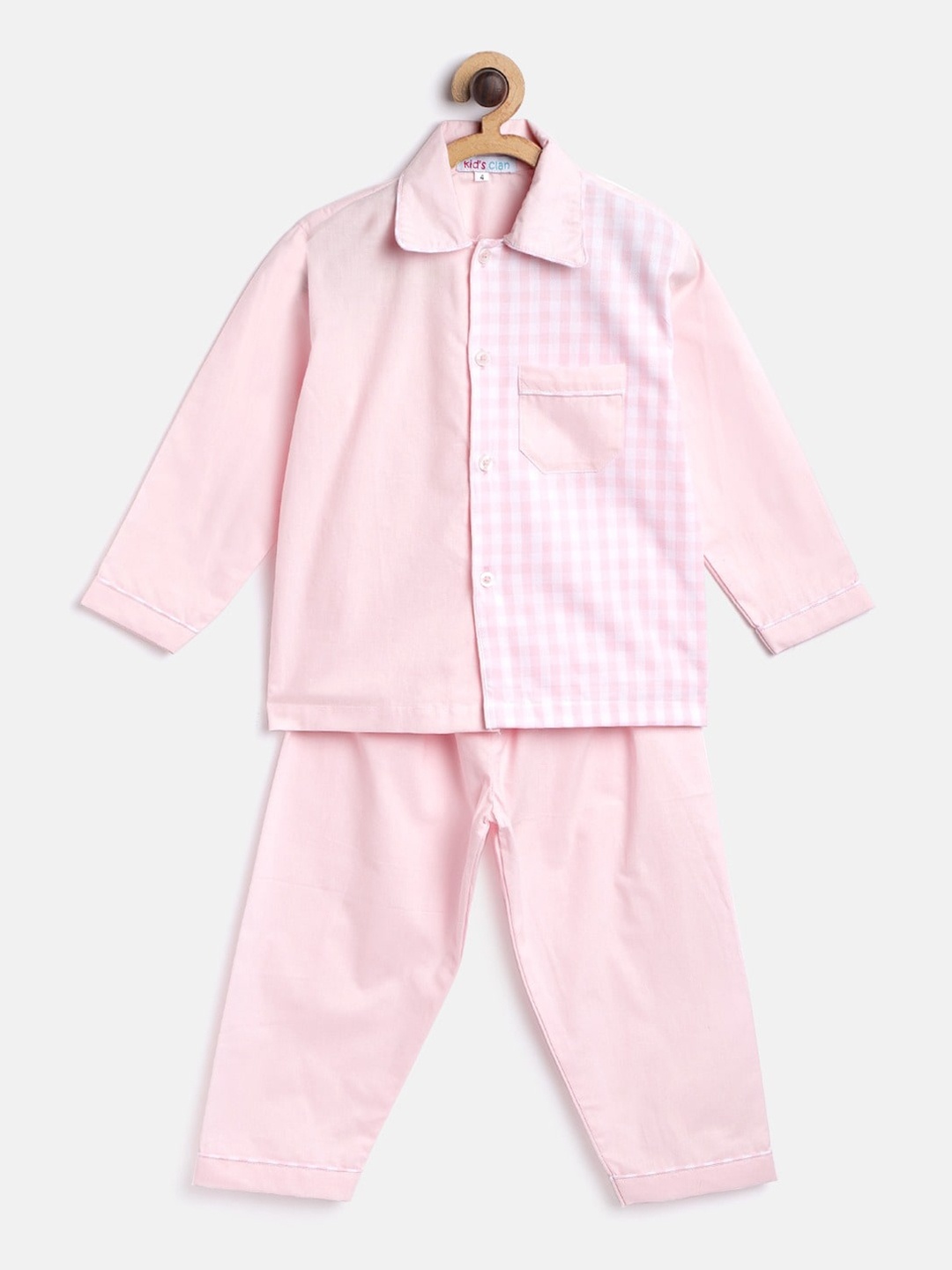 

Kids Clan Unisex Kids Pink & White Checked Night Suit
