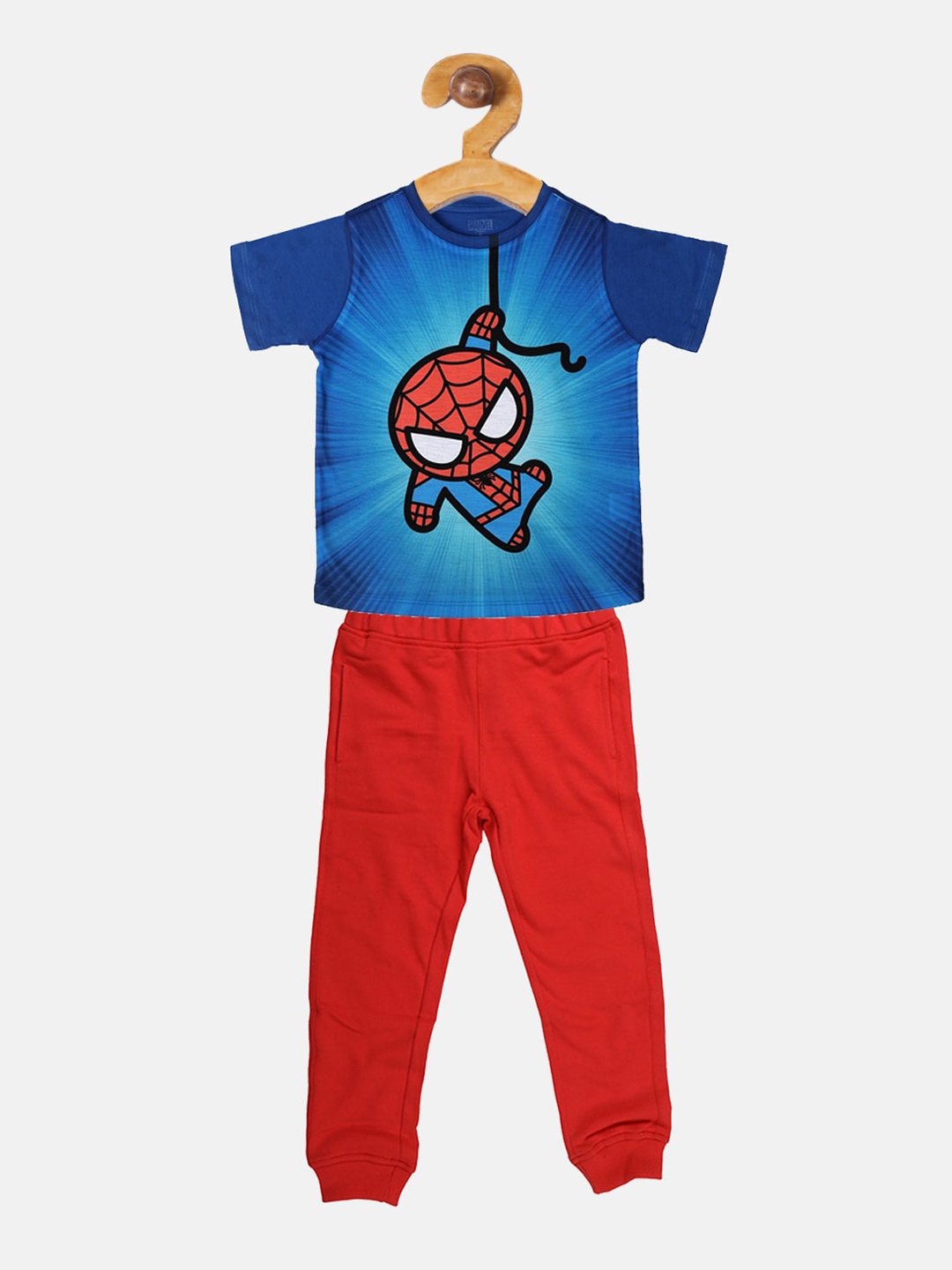 

YK Marvel Boys Blue & Red Printed T-shirt with Pyjamas