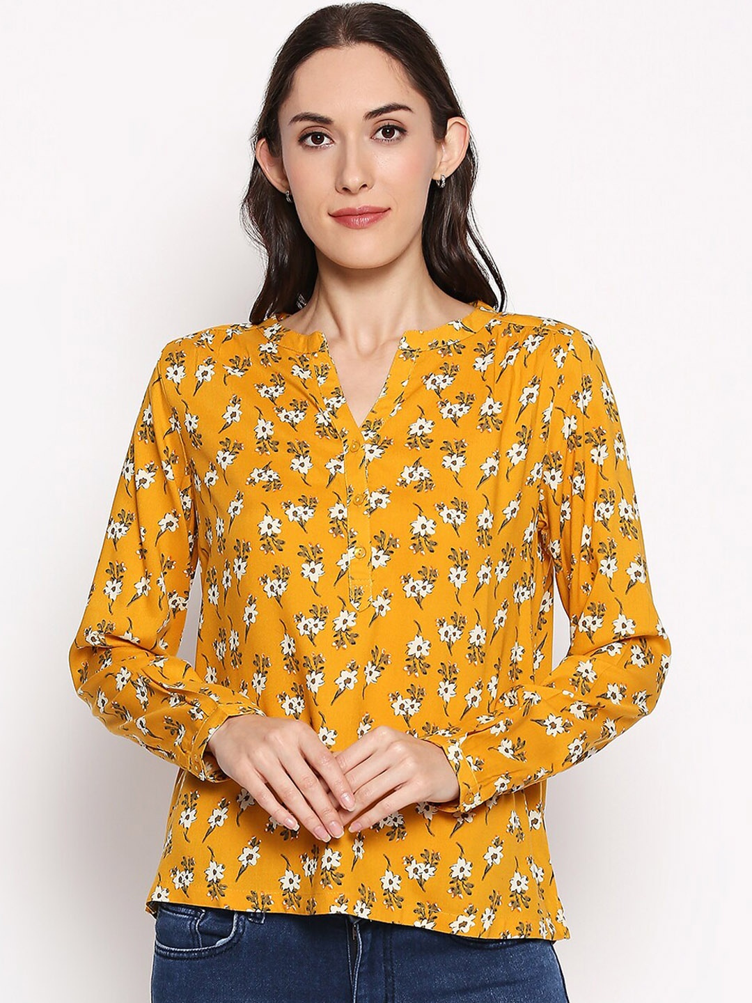 

People Women Mustard Yellow Floral Printed Top