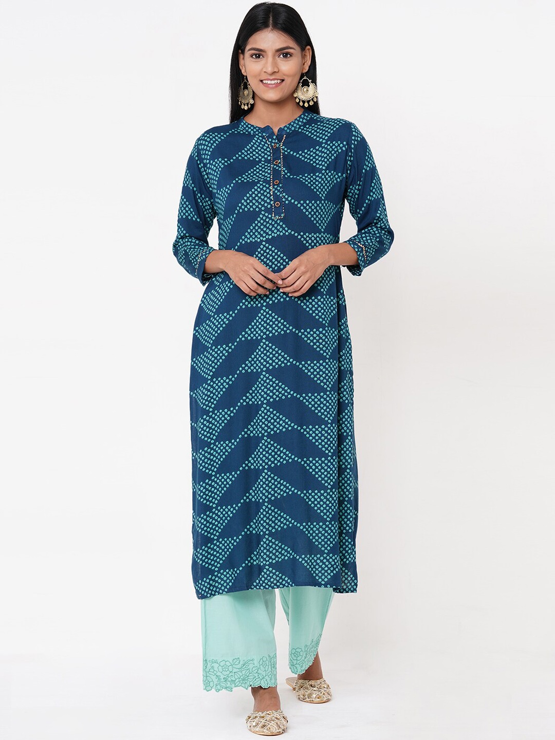 

FASHOR Women Teal Printed Straight Kurta