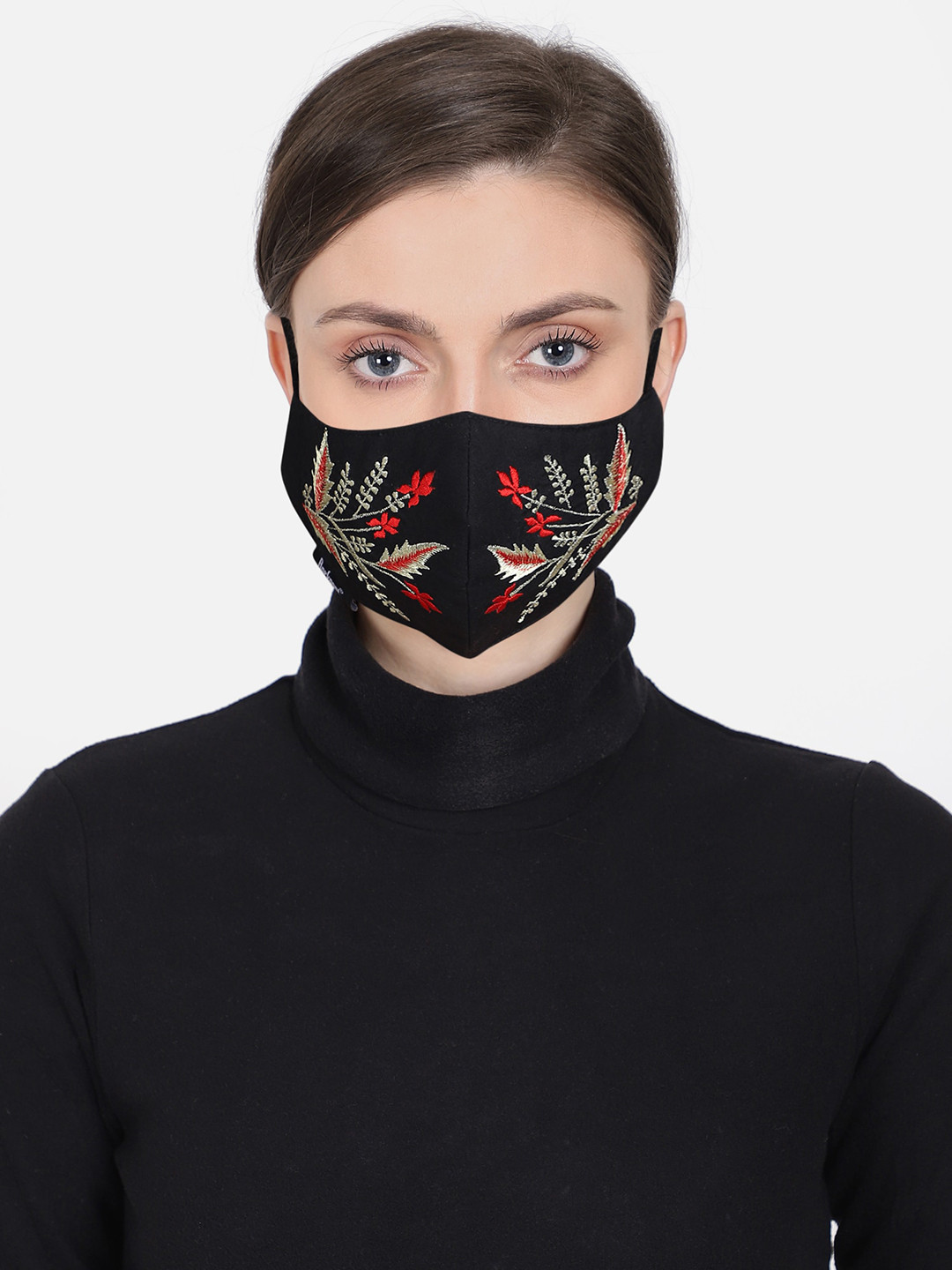

Anekaant Women Black & Red Embroidered 3-Ply Reusable Fabric Fashion Mask
