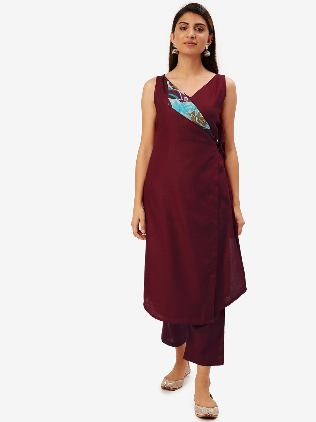 

Saaki Women Yoke Design Pleated Kurta with Trousers, Magenta