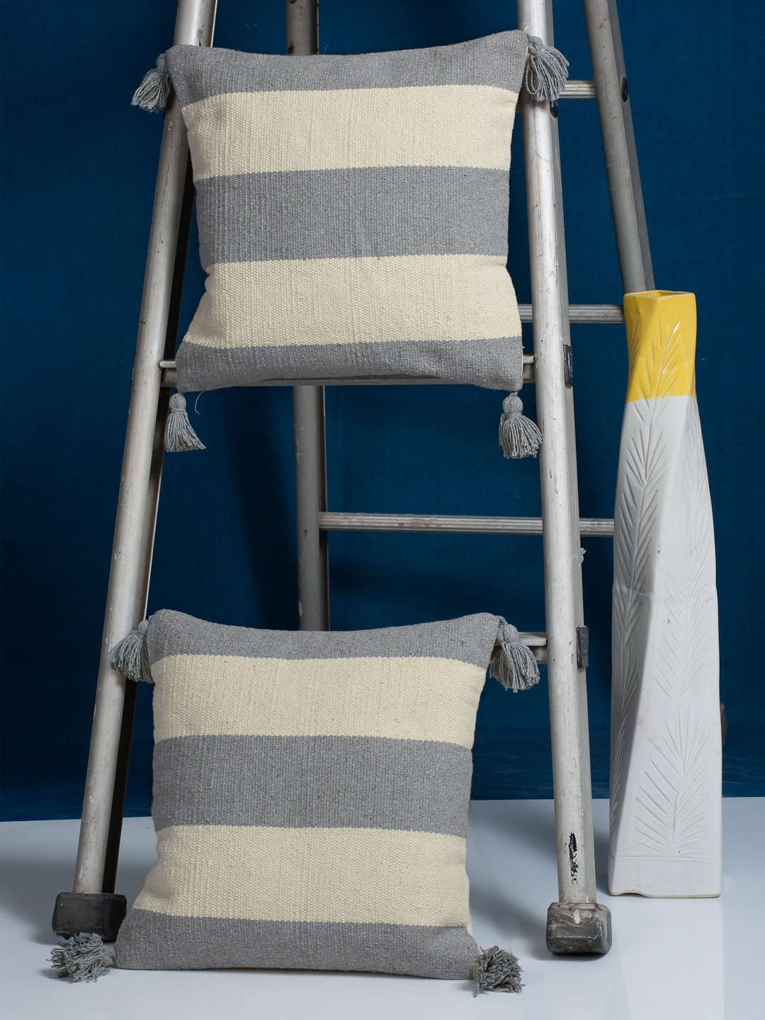 HOSTA HOMES Set of 2 Grey & Beige Striped Square Cushion Covers