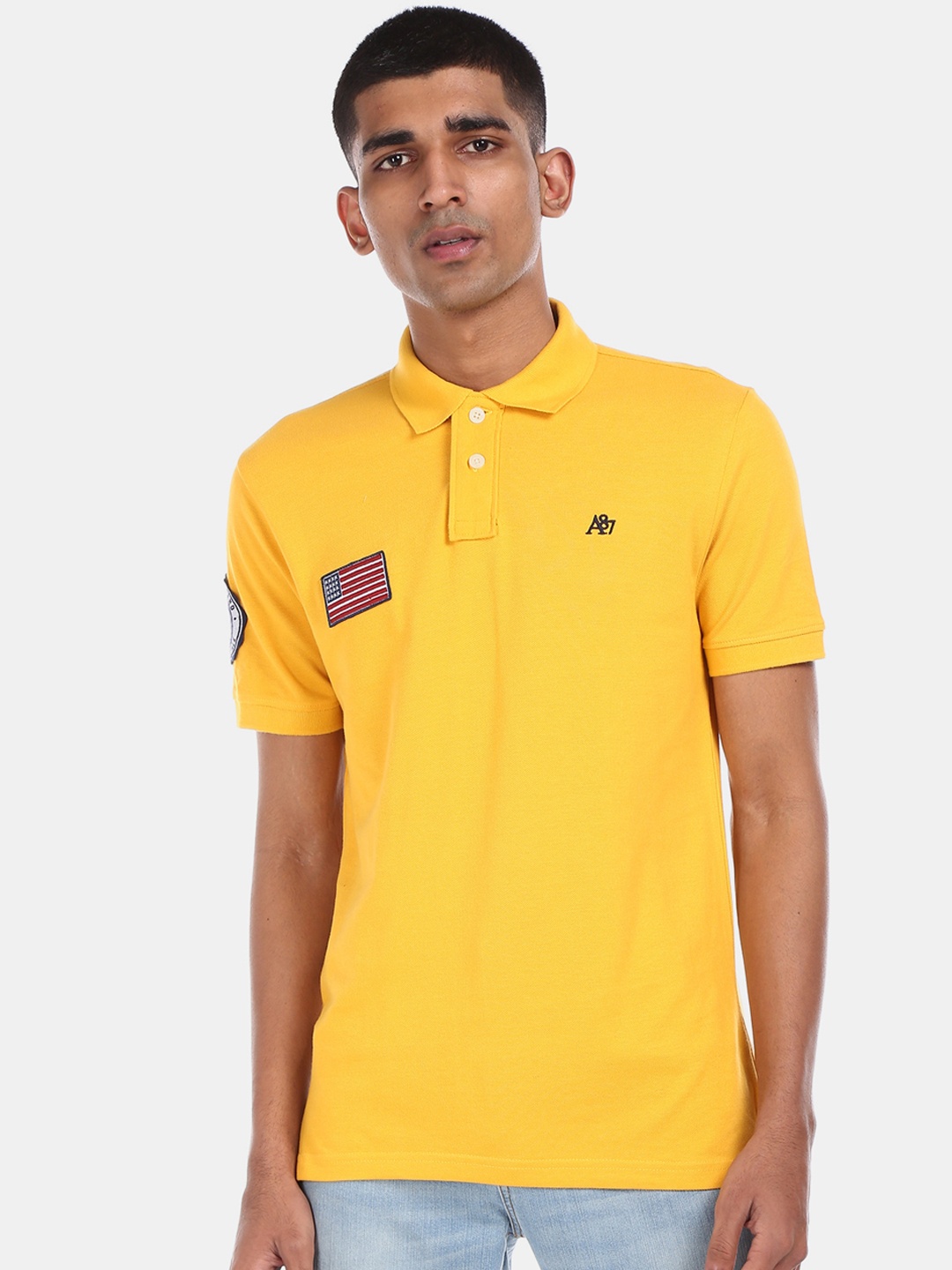 

Aeropostale Men Yellow Solid Polo Collar T-shirt