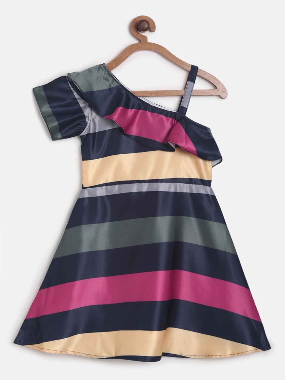 

TALES & STORIES Girls Black & Pink Striped A-Line Dress