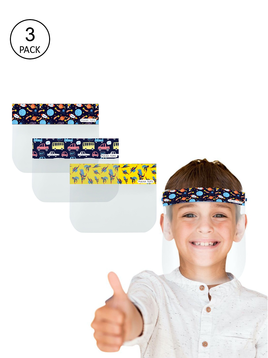 

Polka Tots Kids Set Of 3 Assorted Face Protection Shield