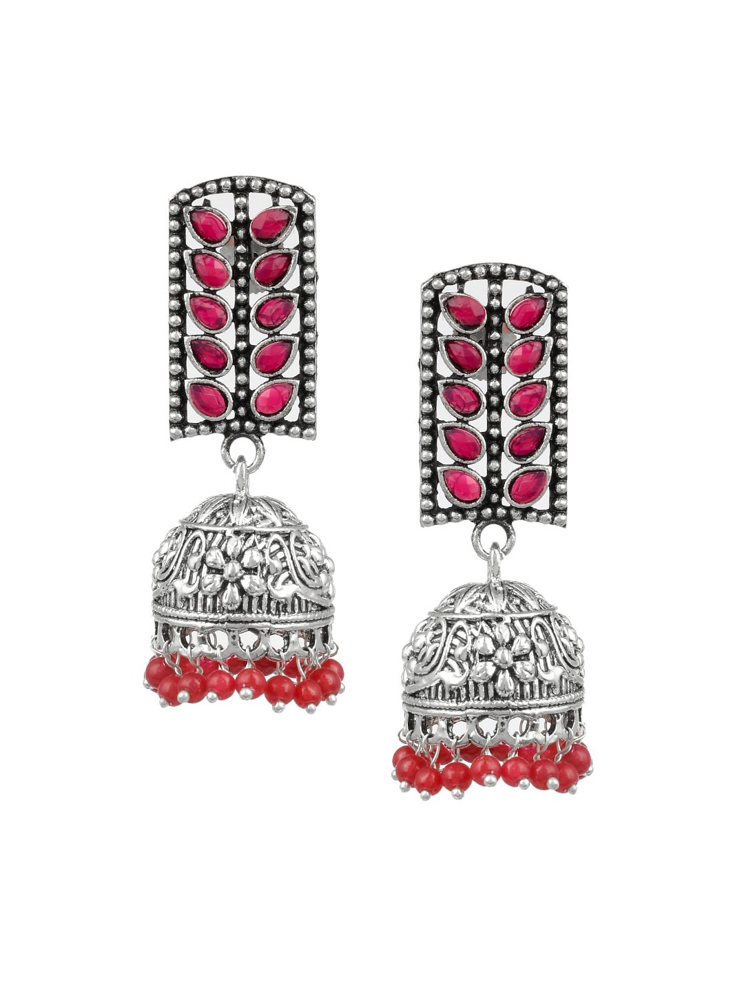 

Silvermerc Designs Silver-Plated & Pink Oxidized Contemporary Jhumkas