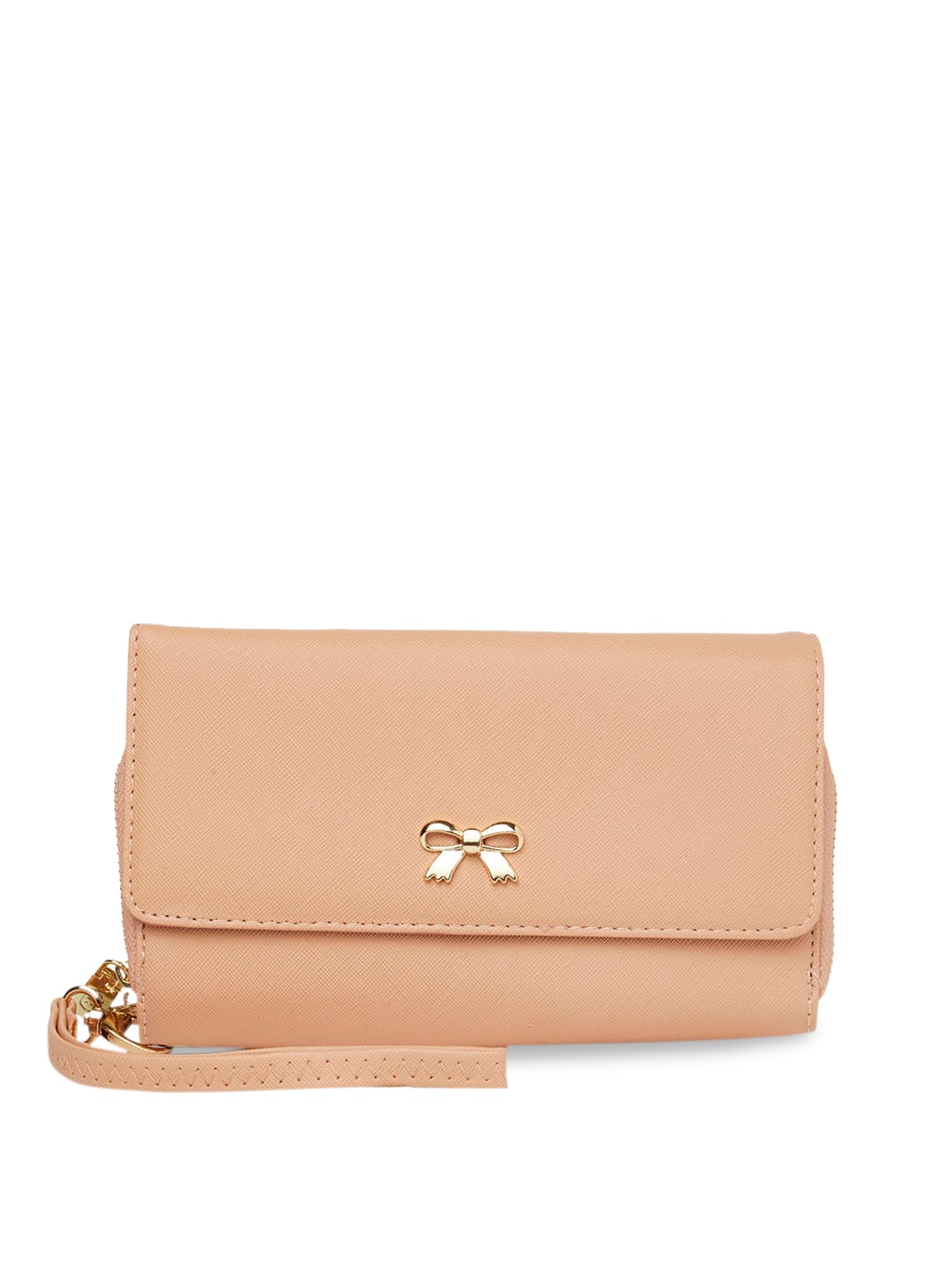

Globus Women Peach Coloured Solid Zip Around Wallet