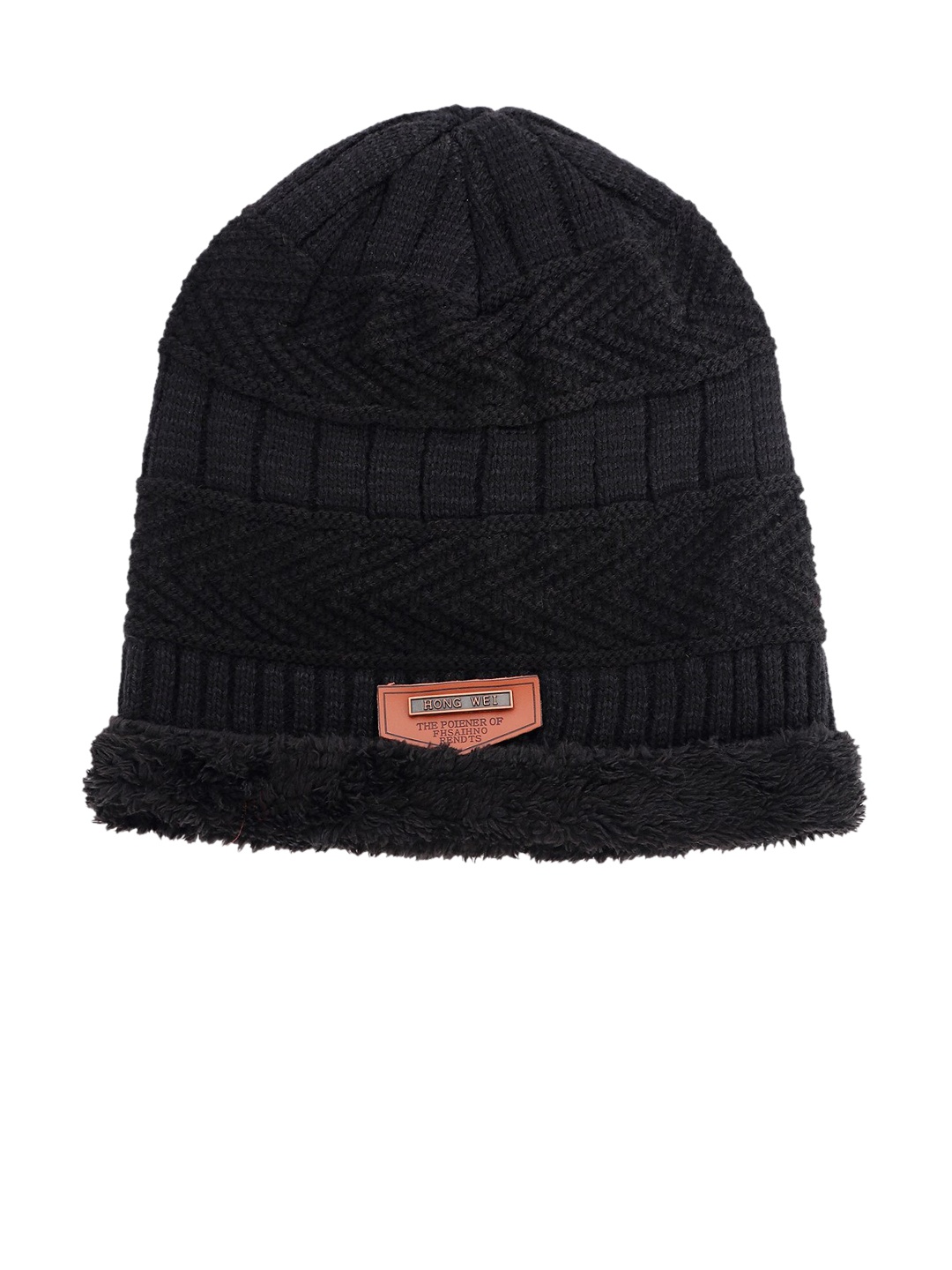 

iSWEVEN Unisex Black Self-Design Beanie