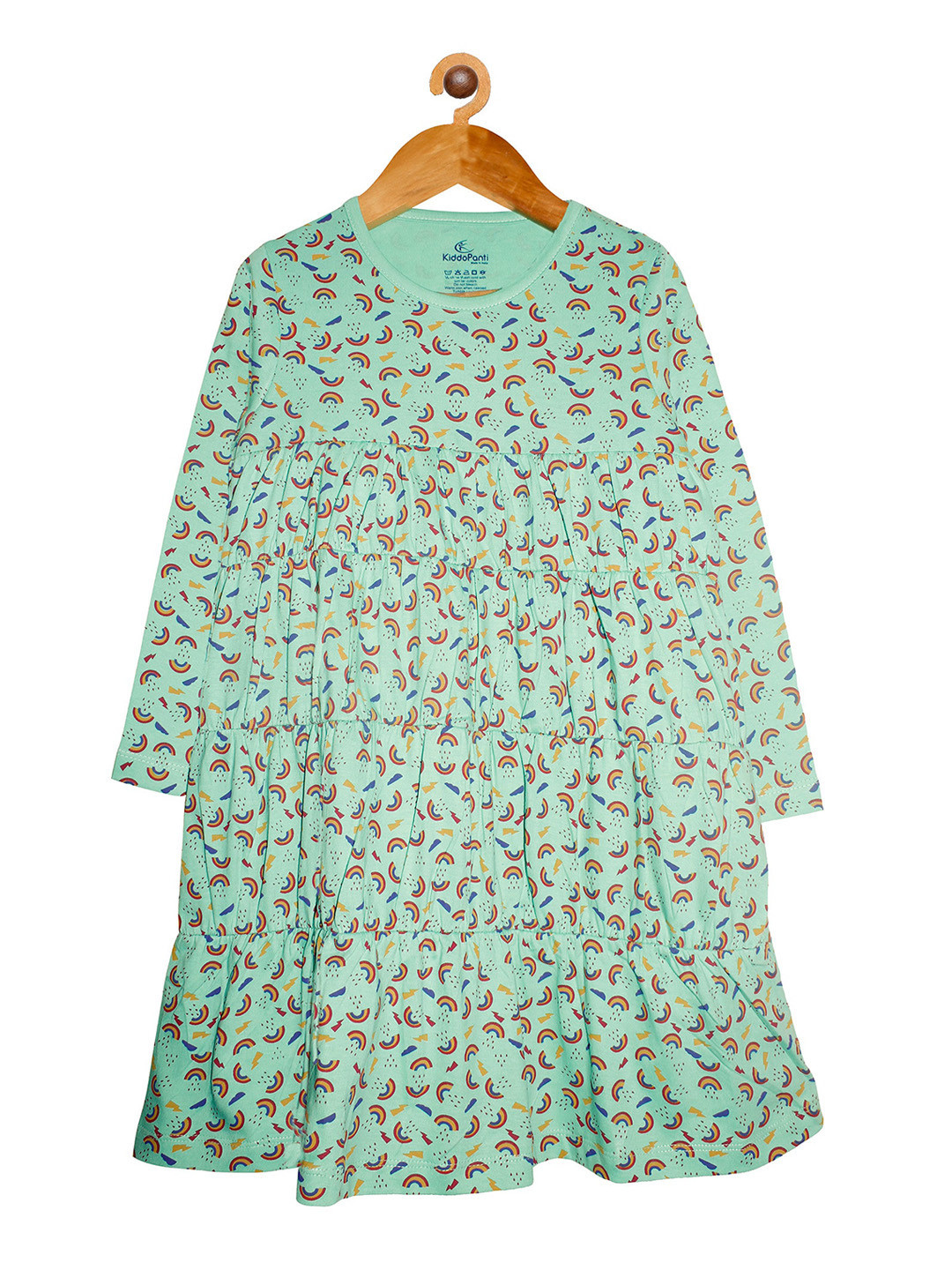 

KiddoPanti Girls Green Printed Fit and Flare Dress