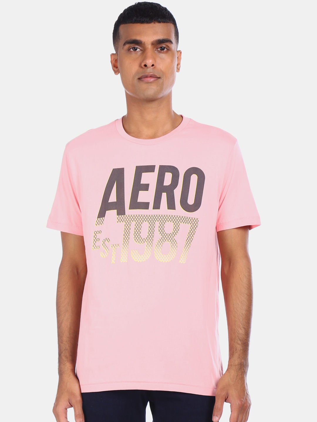 

Aeropostale Men Pink Printed Cotton Round Neck Pure Cotton T-shirt