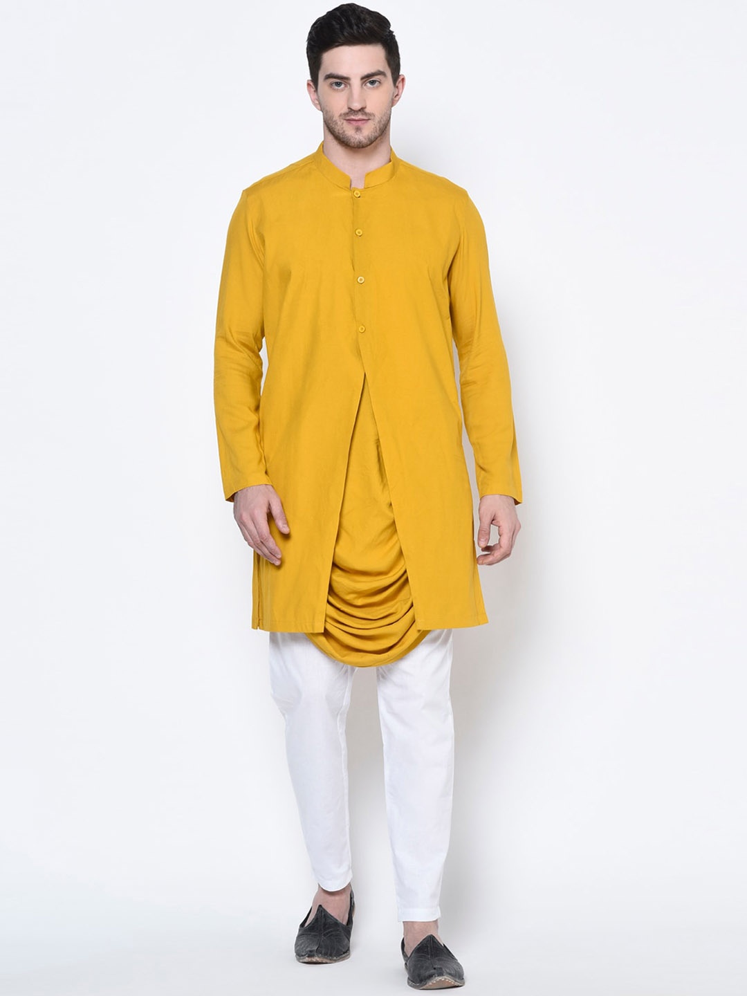 

DEYANN Men Yellow & White Solid Kurta with Pyjamas
