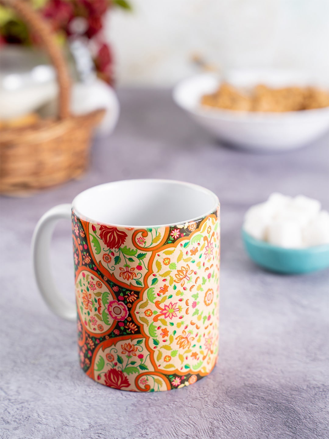

KOLOROBIA Pink & Green Printed Ceramic Mughal Blooms Classic Mug