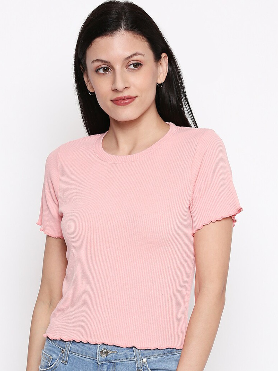 

People Women Pink Solid Knitted Top