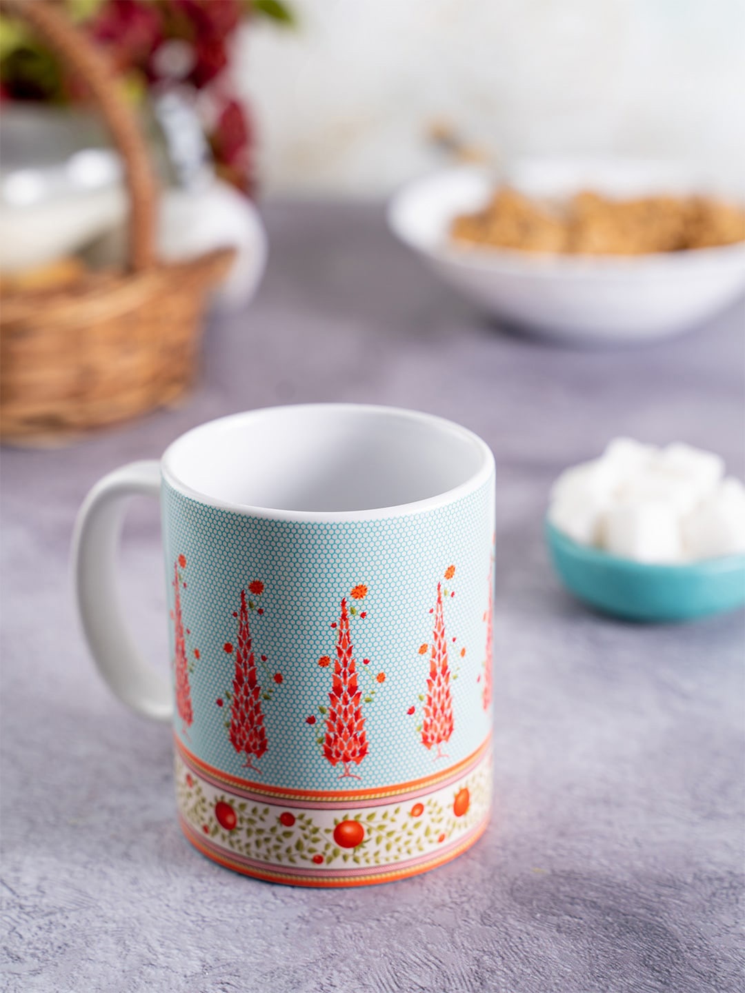

KOLOROBIA Blue & Red Printed Ceramic Babur Inspired Classic Mug