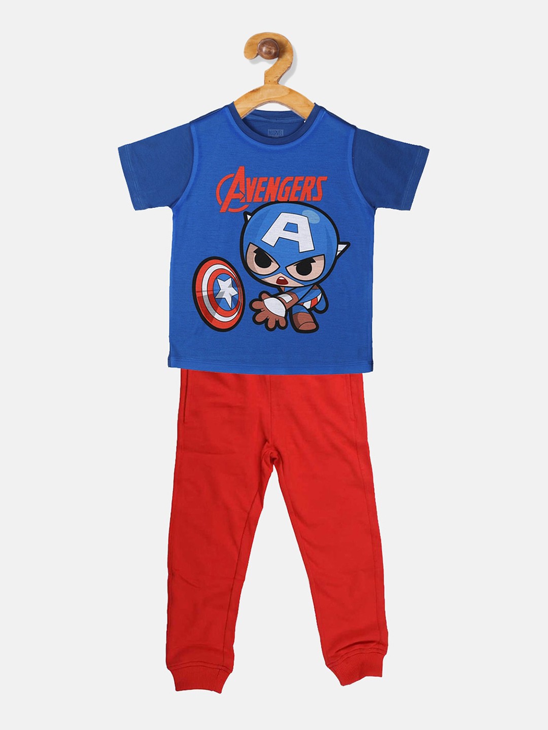 

YK Marvel Boys Blue & Red Printed T-shirt with Pyjamas